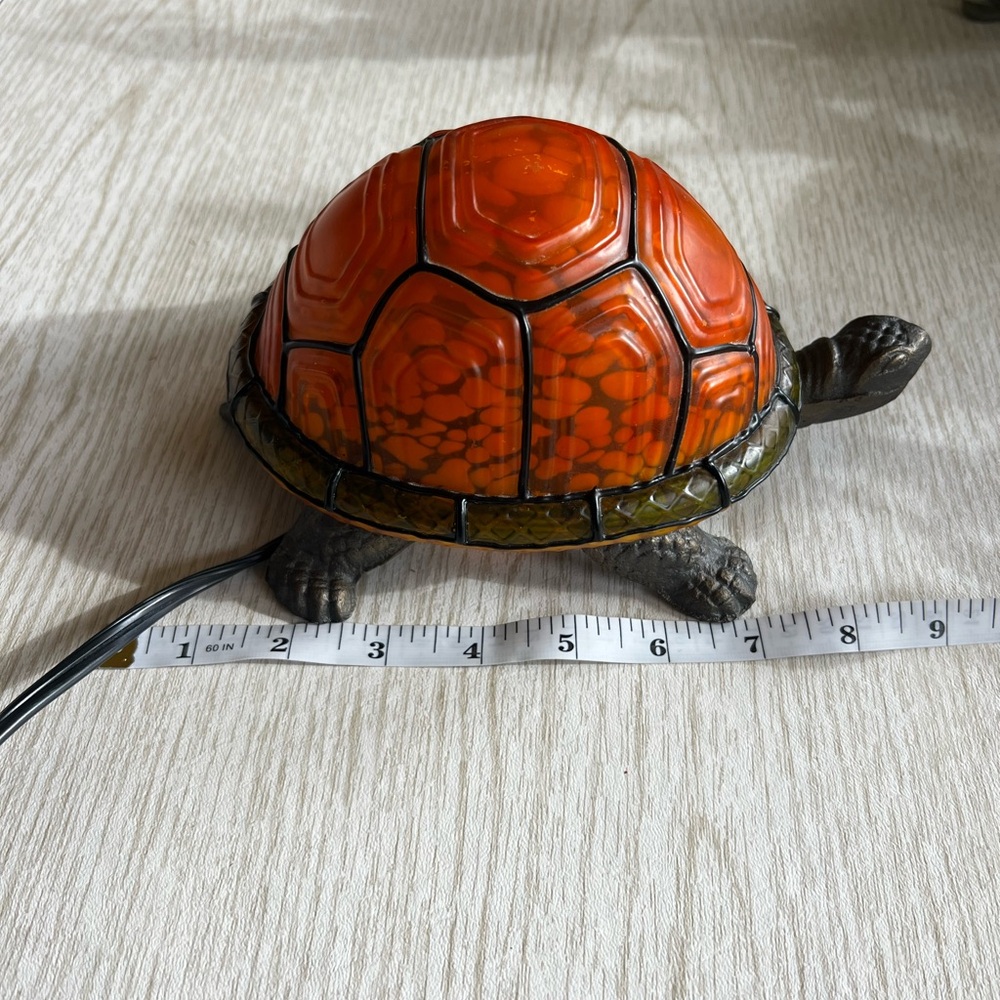 Tiffany Style Amber Glass Turtle Table Lamp - Metal Base Removable Shell - Picture 10 of 17
